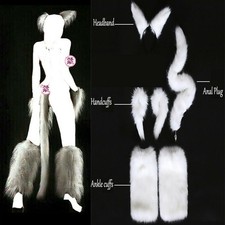 Faux Fur Tail Fox Ears Headband Women Cosplay Set Role Play Festish Plug BDSM