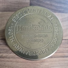 HERDMANS IRISH LINEN BRASS ADVERTISING PAPERWEIGHT 