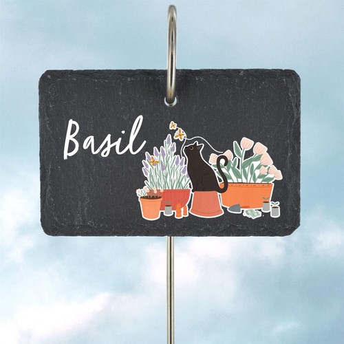 Basil herb garden marker cat - basil,