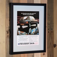 1985 Peugeot 205 GTI and Peugeot 205 T16 Group B Advertisement - Original Framed
