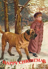 MASTIFF & CHILD IN SNOW SINGLE