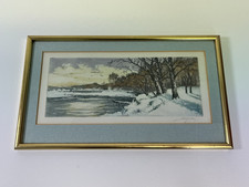 Vintage Watercolour Painting Mounted and Framed Signed Landscape Winter