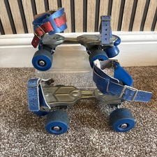 Vintage Retro GS Adjustable Metal Strap On Roller Skates Blue Red Prop Display