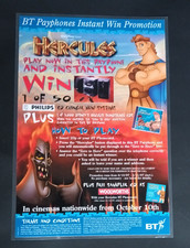 Disney Hercules, Laminated BT  Promotional Display Poster / Woolworths /Philips