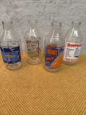 Vintage Glass Milk Bottles, Set of 4 Hermesetas, Dairy Diary, OJ Advertising