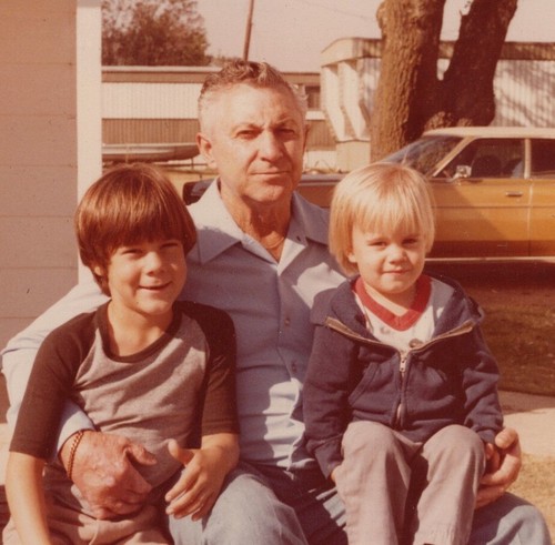 Grandfather two boys sitting - boys,