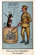 World War 1 Patriotic Comic Postcard - The Gloster Regiment. German Dog, Cheese.