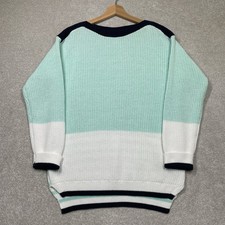 M&S Collection Cotton Jumper Light Blue Navy White Boat Neckline Women’s Uk M