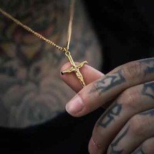 Gold Crucifix Pendant Necklace, Mens Pedant Necklace, Cross Pendant Necklace,