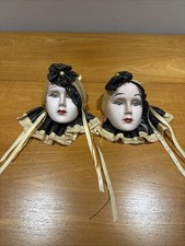 Vintage Victorian Style 2 Gypsy Fortune Teller Clay Ceramic Art Mask 8.5" x 4.5"