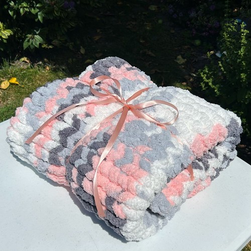 Hand knitted blanket throw - hand, /throw