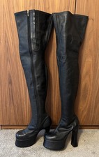 Vintage 1990s black leather thigh high  / near crotch high boots Sz UK 5 (EU38) 