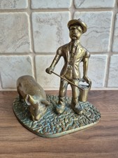 Vintage Solid Brass Farm Scene