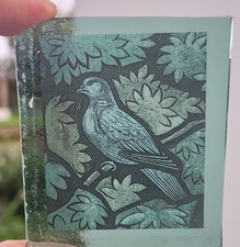 Stained glass bird vintage piece kiln fired antique green glass