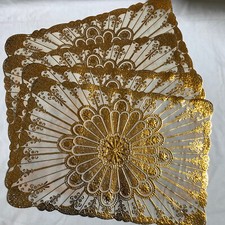 RETRO KITSCH Set of 4 Cream Gold Glitter Foil Scrolling Vinyl Placemats