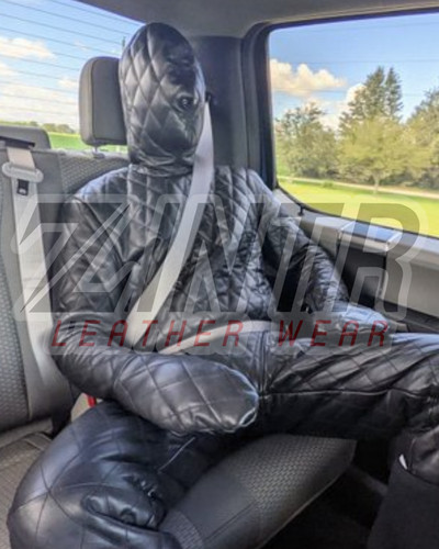Quilted leather bondage suit - bondage,