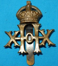 GENUINE 1901-1922 20th HUSSARS REGIMENT BRITISH MILITARY CAP BADGE - K/C