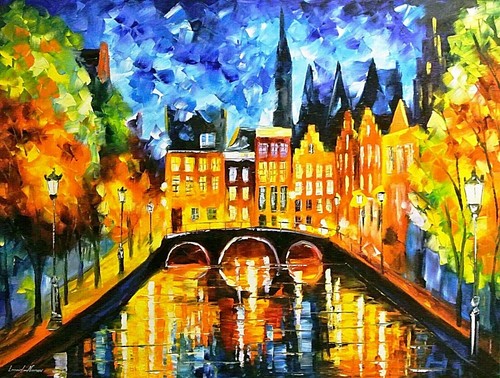 Leonid afremov amsterdam night - afremov-amsterdam,