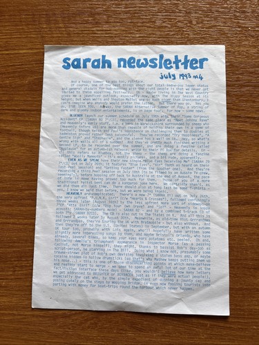 Sarah records newsletter - sarah,