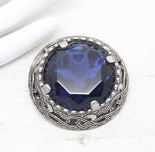 Vintage Signed MIRACLE Celtic Scottish Knot Sapphire Blue Stone BROOCH Jewellery