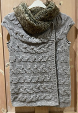 Gilet by Zara- Knit Style With Fur Collar Eur M Brown Mix (E-66)