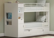White Storage Bunk Bed - Single - Cupboards - Shelves - Drawers - Childrens Beds