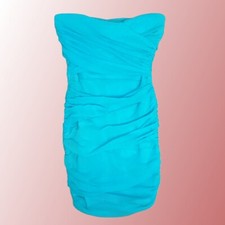 Jane Norman Vintage Y2K Ruched Mesh Strapless Tube Dress Size 10 Mini Blue 00s