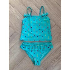 Girls Primark Turquoise Metallic Pineapple Summer Swim Tankini Age 2-3 years