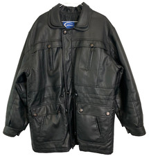 NUTSHELL COAT JACKET LARGE BLACK Leather Look PVC Double Collar Quilted Lining