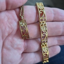 Vtg Rene Mackintosh Gold Plated Pendant & Bracelet Set Art Deco Avon