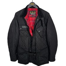 Barbour Quilted International Wax Jacket Mens Slim Fit Small Black Belted Biker