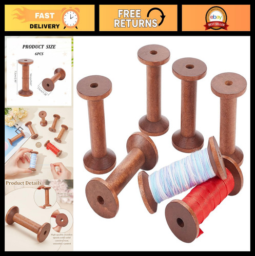 6pcs wooden thread spools - wooden,