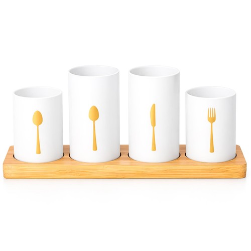 White kitchen cutlery holder - kitchen,