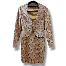 Karen Millen Womens 2 Piece Floral Embroidery Dress Suit Brown Size 8 Glitter 
