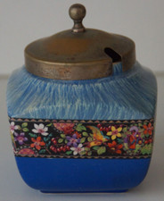 NEWPORT POTTERY & CO LTD BURSLEM ENGLAND FLORAL DESIGN PRESERVE/JAM POT,10.5cm
