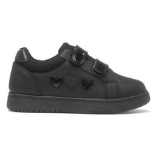 Girls Trainers Black Kids Easy Fasten School Love Heart Gripped Baleraric SIZE