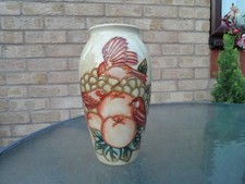 MOORCROFT   POTTERY.  FINCH OCHRE PATTERN VASE  DES. SALLY TUFFIN