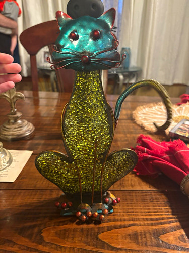 Metal cat figurine green - cat,