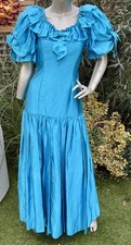 Vintage 1980s Blue satin Evening Bridesmaid Dress Princess Halloween party S