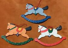 Vintage Handmade Wooden Christmas Tree Decorations Rocking Horse 
