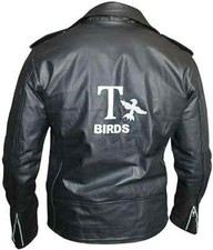 Men's Grease T Birds Jacket Danny John Travolta Motorcycle Black Leather Jacket