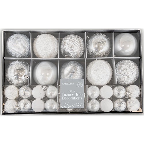 Silver luxury tree decorations - silver,