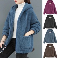 Womens Teddy Bear Hoodie Fleece Zip Up Coat Ladies Casual Baggy Hooded Jacket