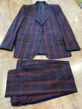 Gieves & Hawkes 100% Wool Navy And Burgundy Check Suit: 42R x 36  