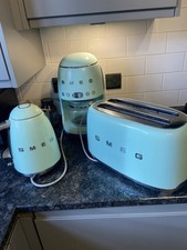 Smeg Pastel Green Kettle, 4 Slice toaster and Coffee Machine Matching Set