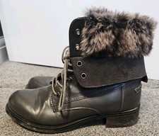 LANDROVER LADIES GREY LEATHER CHUNKY FAUX TRIM WINTER LACE UP COMBAT BOOTS 7 40