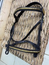 S/H In-hand Clinchered Stallion Show Bridle- Pony - Brown/Brass