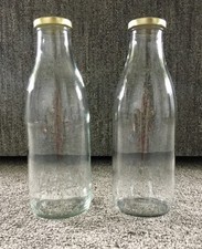 2 Glass Bottles One Litre 1000ml Milk Passata Juice With Lid Used Empty