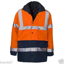 HI VIZ VIS JACKET HIGH VISIBILITY REFLECTIVE WATERPROOF WORKWEAR PADDED HOODED