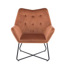 Accent Chair Burnt Orange Velvet Effect Black Metal Legs H865 x W750 x D800mm